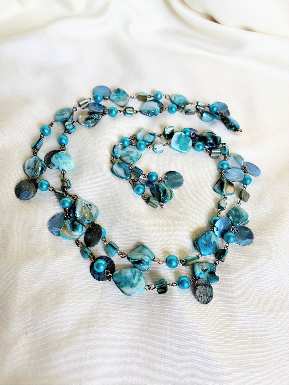 Turquoise Blue Shell-Bead Necklace and Bracelet Set - Women Jewelry